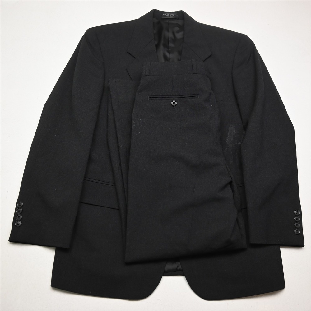 Vtg 90s Mens 40R 32x29 Charcoal Gray 100% Wool Mens Jacket Pants Suit
